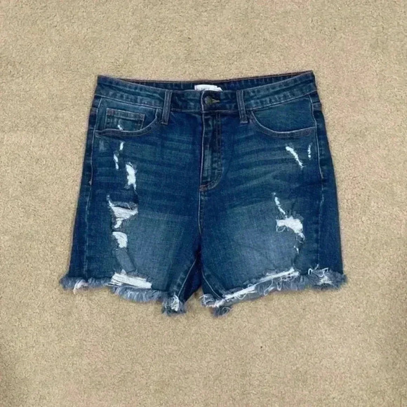 Jelly jeans High rise dark wash distressed denim shorts in size large - Picture 1 of 4